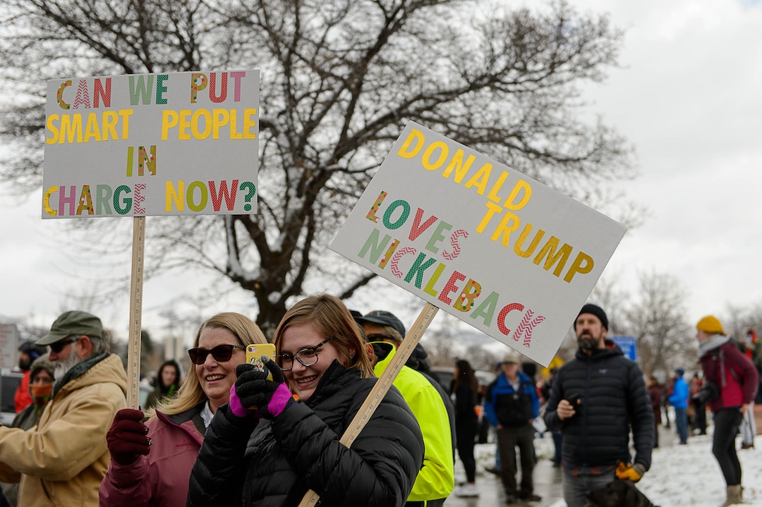 (Trent Nelson | The Salt Lake Tribune)  Protesters rally against a visit by President Donald Trump, Monday December 4, 2017.