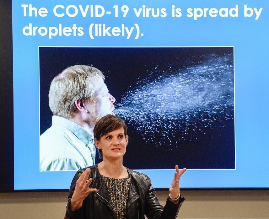(Francisco Kjolseth | The Salt Lake Tribune) Dr. Angela Dunn, state epidemiologist from the Utah Department of Health, talks about one of the main ways the coronavirus (COVID-19) spread, as she address the outbreak on Tuesday, March 10, 2020, during a YouTube Live webcast to share protective measures businesses can take in the workplace. When a question was asked about how to talk to kids about staying safe, Lt. Gov. Spencer Cox said "YouTube sneezing videos with them, It's gross but it really shows what happens."