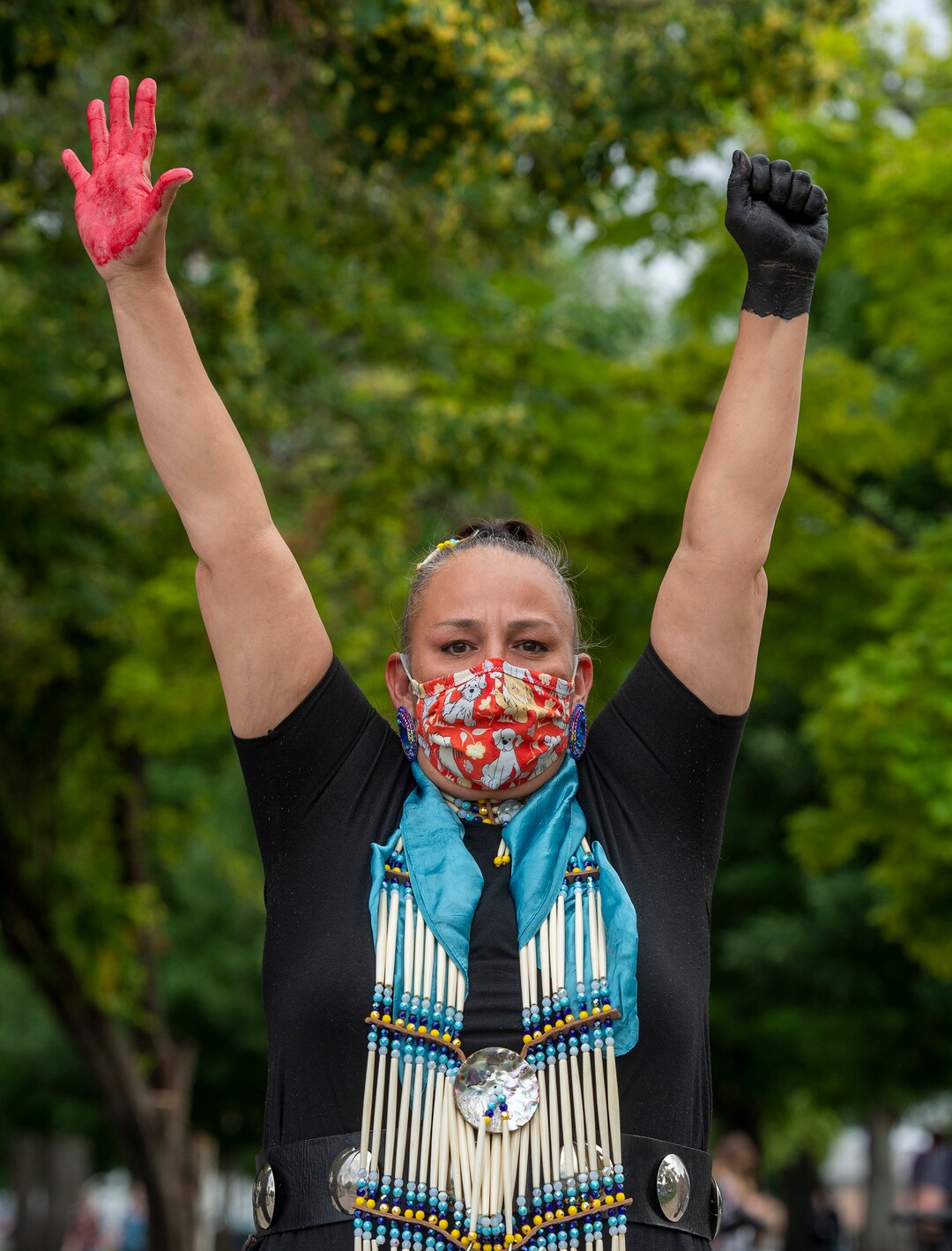 (Rick Egan  |  The Salt Lake Tribune) Roberta Huss protests against police brutality during a demonstration at Pioneer Park on Saturday, June 13, 2020.