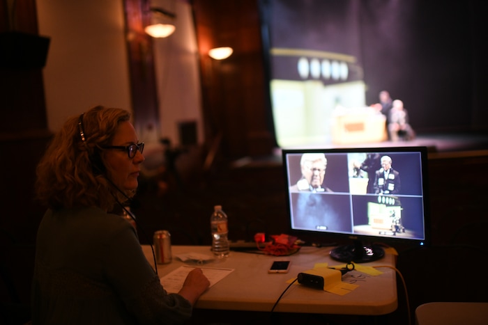 (Photos courtesy of Purdie Distribution) Christy Summerhays watches monitors as she directs the movie version of Michael McLean's "The Forgotten Carols," on the stage of the Heritage Center Theatre in Cedar City.