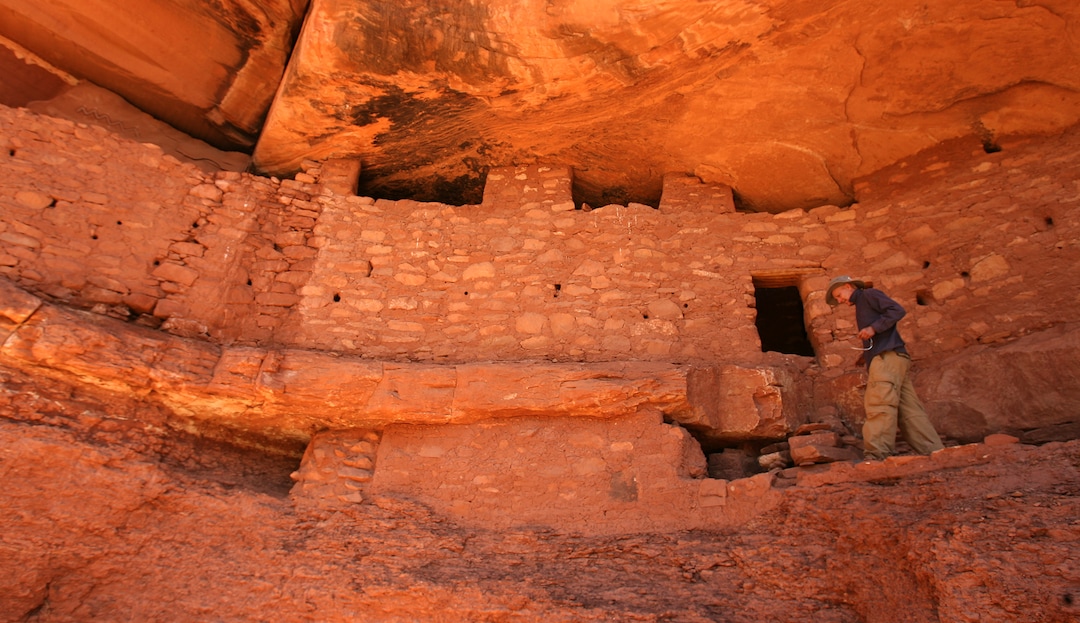 (Leah Hogsten  |  Tribune file photo)  Hiker Richard Schwarz has visited Moon House four times and claims it is his favorite site to visit in southern Utah. Moon House is a Pueblo III-period cliff dwelling located in southeastern Utah on Cedar Mesa in McLoyd's Canyon. It was created by the Anasazi or Ancestral Puebloan peoples between 1150 and 1300 A.D.  