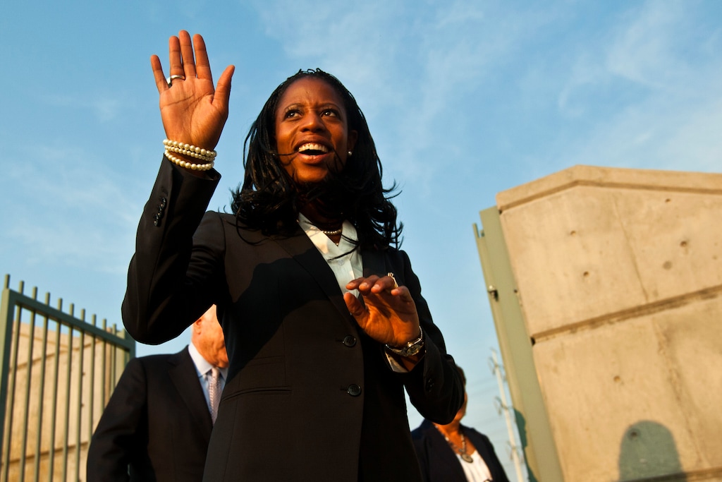 (Chris Detrick  |  The Salt Lake Tribune)  Mia Love is introduced during a rally at the Utah Cultural Celebration Center Thursday August 16, 2012.