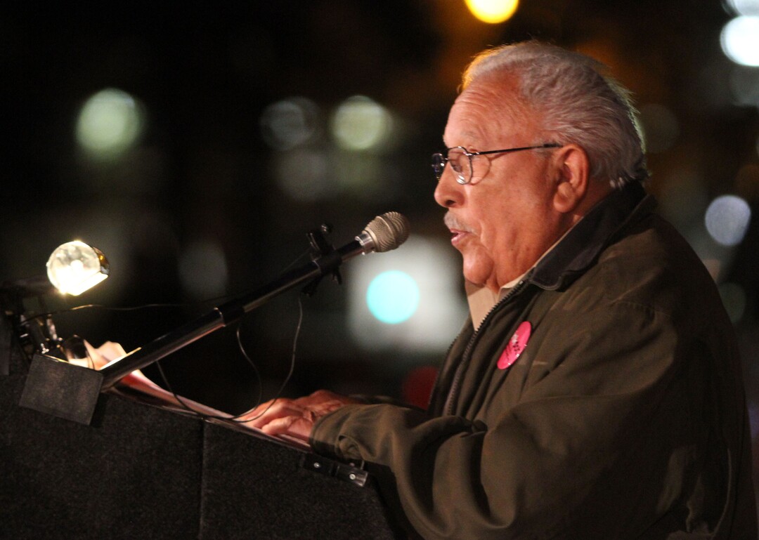 (Rick Egan  | Tribune file photo) Archie Archuleta speaks at a World AIDS Day event at the City-County Building, Saturday, December 1, 2012.The culmination of the event is a red lighting of the City & County Building and a bell-ringing tribute to those who have lost their lives to HIV/AIDS and those who continue to be affected by the disease. 