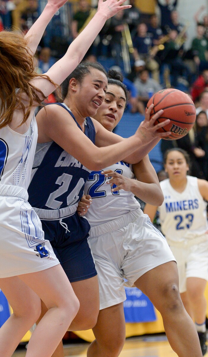 (Leah Hogsten  |  The Salt Lake Tribune)  Bingham faces Copper Hills in their semifinal game of the 6A High School Girls' Basketball Tournament at SLCC in Taylorsville, Friday, Feb. 23, 2018. 