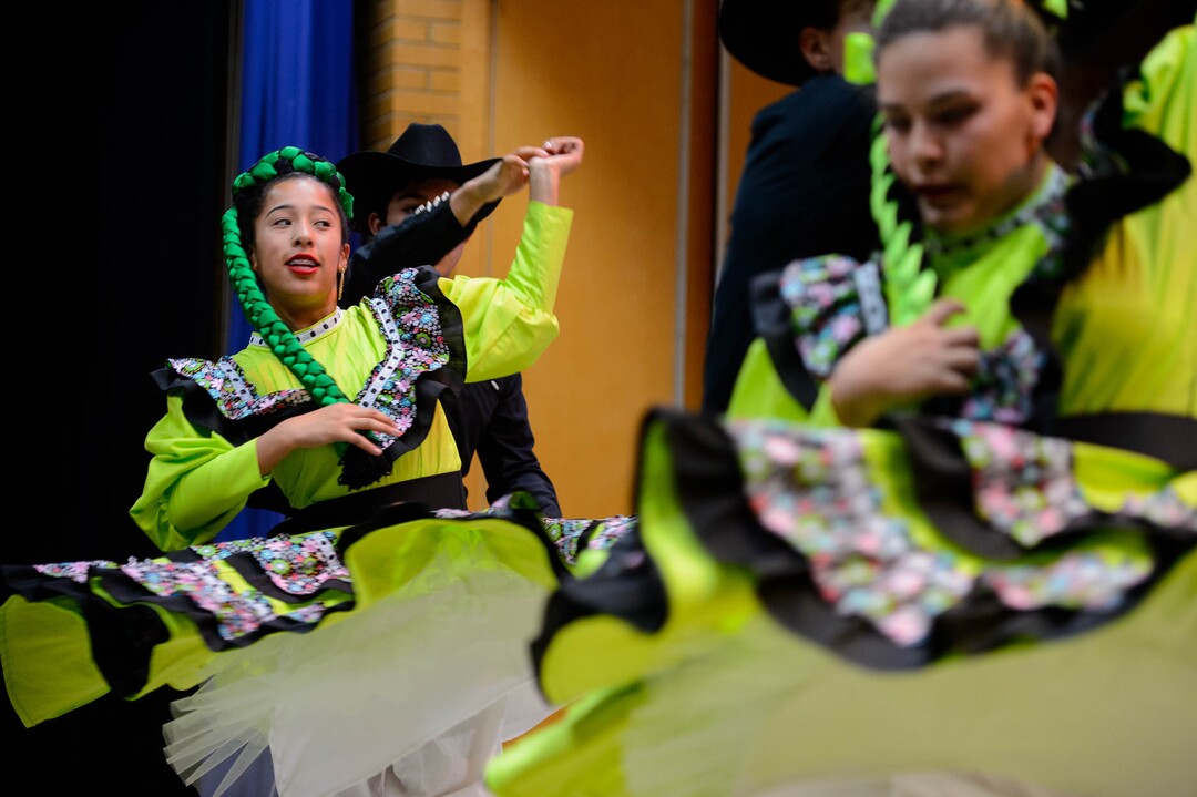 (Trent Nelson  |  The Salt Lake Tribune)  Dancers from Ballet Folklorico perform at Hillsdale Elementary on Tuesday April 30, 2019. The West Valley School celebrated Children's Day, a national observance in Mexico.