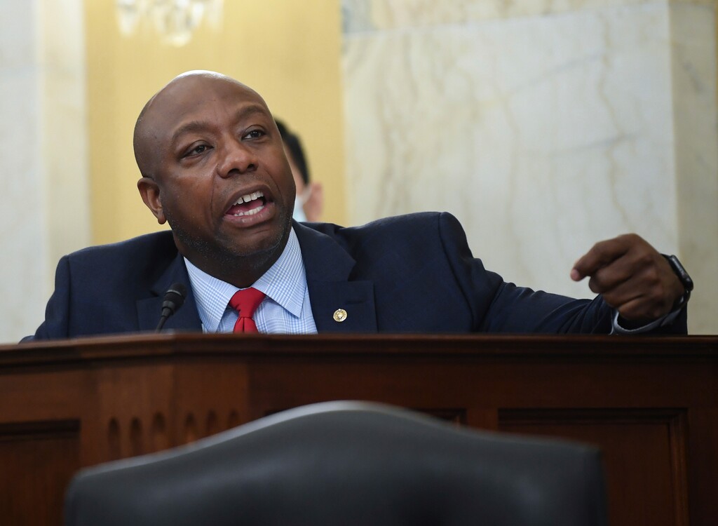 (Kevin Dietsch | AP file photo) Sen. Tim Scott, R-S.C., speaks during a Senate hearing on June 10, 2020.