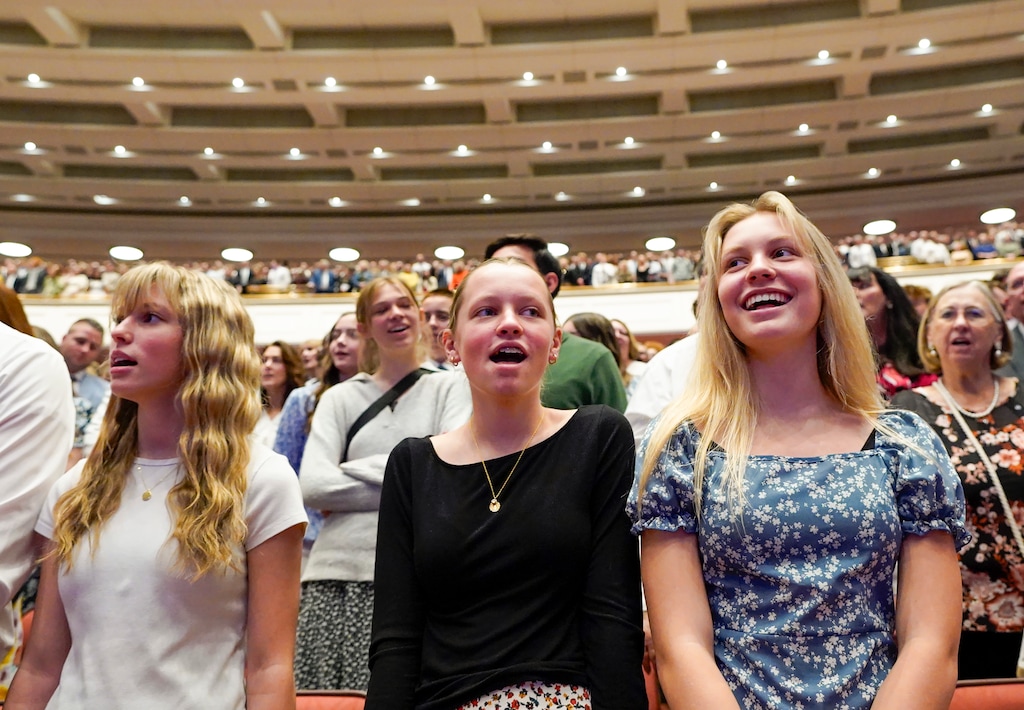 (Chris Samuels | The Salt Lake Tribune) Attendees sing a hymn during a session of General Conference of The Church of Jesus Christ of Latter-day Saints in April 2025. A new report suggests that orthodoxy is on the decline in the faith's U.S. membership, including among the most active.