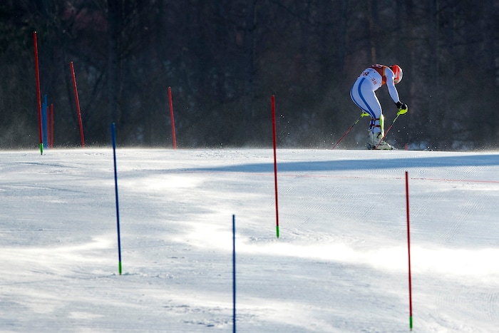 (Chris Detrick  |  The Salt Lake Tribune)  USA's Jared Goldberg loses control while competing in the Men's Alpine Combined at Jeongseon Alpine Centre during the Pyeongchang 2018 Winter Olympics Tuesday, February 13, 2018.  Goldberg finished in 36th place with a time of 2:22.88.