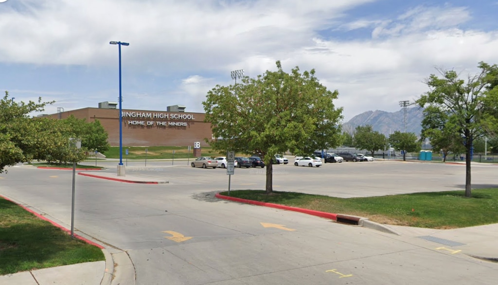 (Google Maps) Bingham High School, where child care facility Bingham Kopper Kids is located in South Jordan, as seen in this June 2025 Google Maps image.
