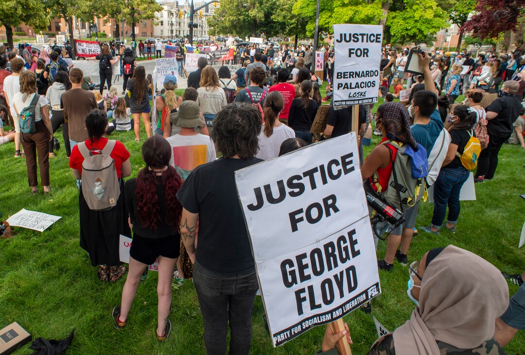 (Rick Egan  |  The Salt Lake Tribune) Protesters gather at Pioneer Park in Salt Lake City on Saturday, June 13, 2020.