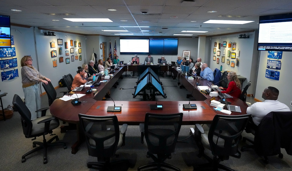 (Bethany Baker  |  The Salt Lake Tribune) The Utah State Board of Education meets for its monthly meeting in Salt Lake City on Thursday, April 3, 2025.