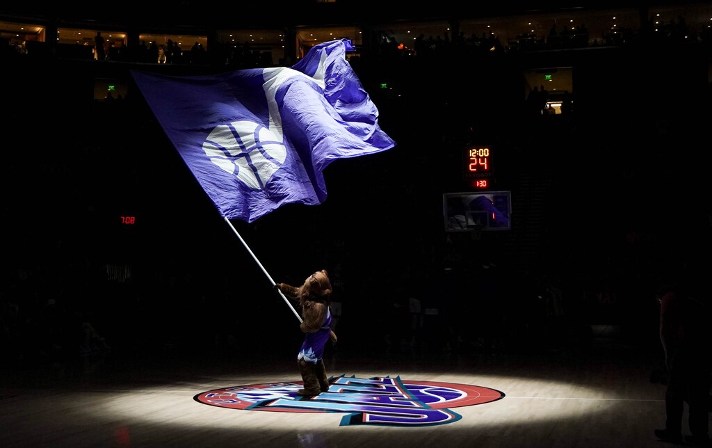 (Francisco Kjolseth | The Salt Lake Tribune) The Jazz Bear gets the crowd psyched up before of the start of play as the Utah Jazz take on the Sacramento Kings in NBA basketball at Vivint Arena in Salt Lake City on Tuesday, Jan. 3, 2023.