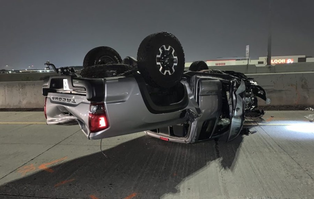 (Utah Highway Patrol) This Toyota Tacoma flipped on its roof after a head-on collision on Interstate 15.