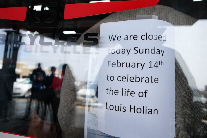 (Francisco Kjolseth  | The Salt Lake Tribune) People gather at Hangar 15 bicycle shop in Millcreek to tell stories of Louis Holian, Sarah Moughamian and Thomas Steinbrecher on Sunday, Feb. 14, 2021, three of the four who died in an avalanche on Saturday, Feb. 6. Stephanie Hopkins who was in a different group that day was swept up in the same avalanche.