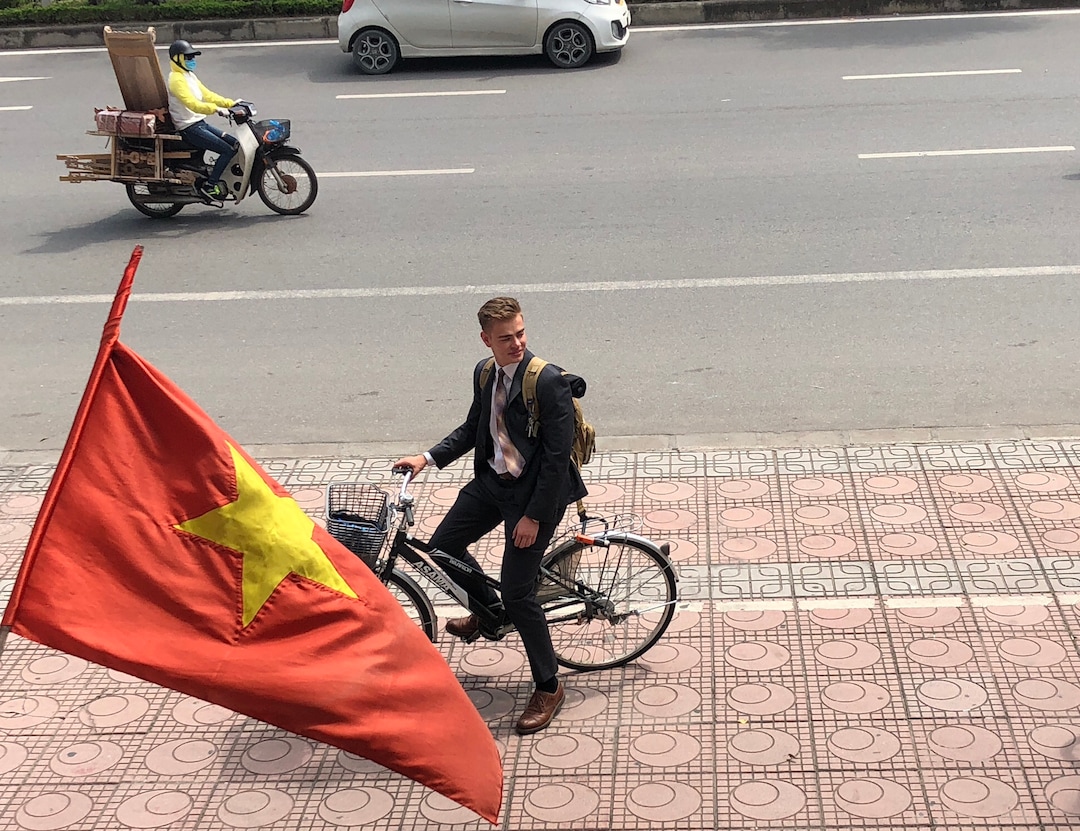 (Mike Stack for The Salt Lake Tribune) Mormon Elder Tucker James Weibell waits for his companion outside of Long Bien Branch meeting place in Hanoi, Vietnam.