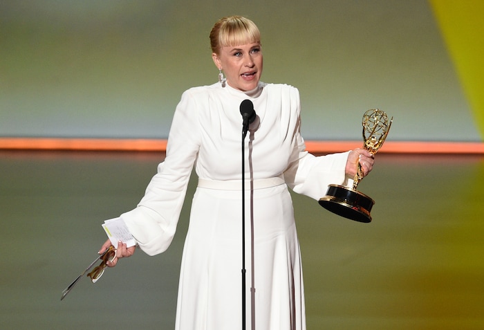 Patricia Arquette accepts the award for outstanding supporting actress in a limited series or movie for "The Act" at the 71st Primetime Emmy Awards on Sunday, Sept. 22, 2019, at the Microsoft Theater in Los Angeles. (Photo by Chris Pizzello/Invision/AP)