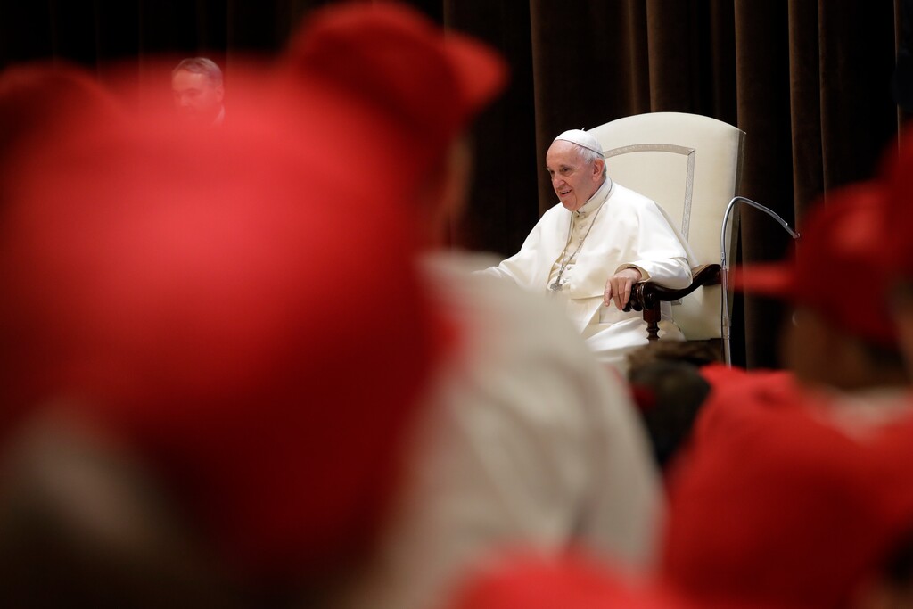 (AP Photo/Andrew Medichini) Pope Francis meets a group of children who traveled on a special train from Milan and arrived at St. Peter's station at the Vatican, Saturday, June 9, 2018, as part of an initiative to give children living in disadvantaged areas of the country a day of joy.