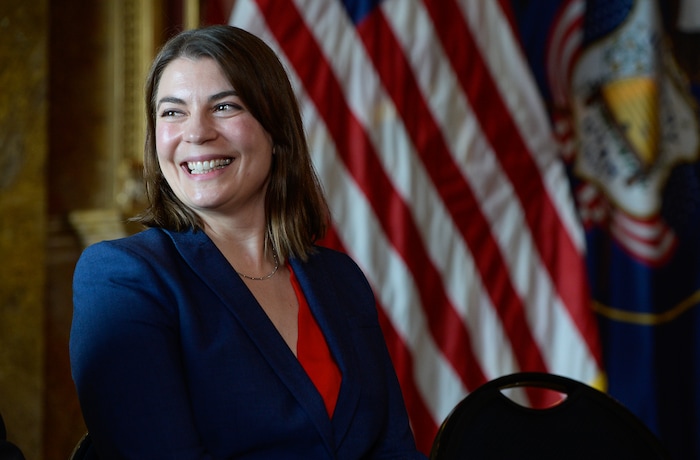 (Francisco Kjolseth  |  The Salt Lake Tribune)  Third District Judge Paige Petersen is appointed by Gov. Gary Herbert to the Utah Supreme Court during an announcement in the Gold Room of the Utah Capitol on Tuesday, Nov. 31, 2017. If confirmed by the state senate, Petersen will take the place of Christine Durham, who is the only female justice on the Utah Supreme Court.
