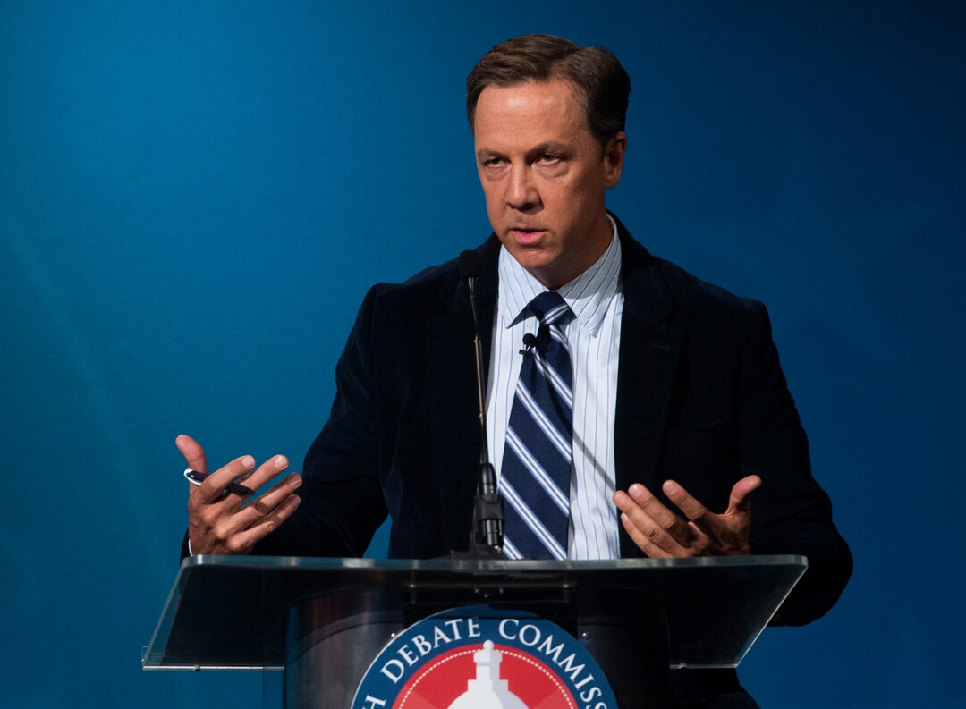 (Rick Egan  |  The Salt Lake Tribune)   Kael Weston (D), speaks during the 2nd Congressional District debate between J. Robert Latham (L), Chris Stewart (R) and Kael Weston (D), at KSL Studio in Salt Lake City, on Monday, October 19, 2020