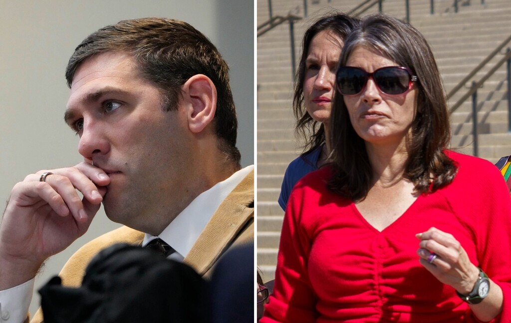 (The Salt Lake Tribune) Matt Hymas, left, and Monica Wilbur, candidates for the GOP nomination for Utah State Board of Education District 10.