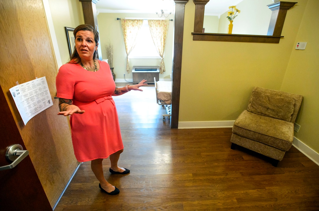 (Steve Griffin  |  The Salt Lake Tribune) Matilda Lindgren, program director for the INN Between, a hospice for the homeless in Salt Lake City, shows one of the rooms at the facility's new home, an existing assisted living facility at 1216 E. 1300 South in Salt Lake City, on Thursday, May 3, 2018.