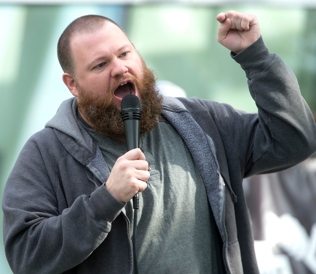 (Rick Egan  |  The Salt Lake Tribune)  Jacob Jensen makes a point at the Black Lives Matterprotest against police brutality. The protesters are calling for the release of body camera footage of an officer fatally shooting 50-year-old Patrick Harmon at the Salt Lake City Public Safety Building, Saturday, September 30, 2017.