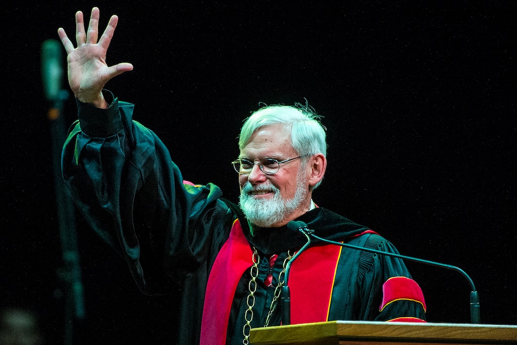 (Chris Detrick  |  Tribune file photo) University of Utah President David W. Pershing speaks at Jon M. Huntsman Center during the Commencement Ceremony on Thursday, May 4, 2017.