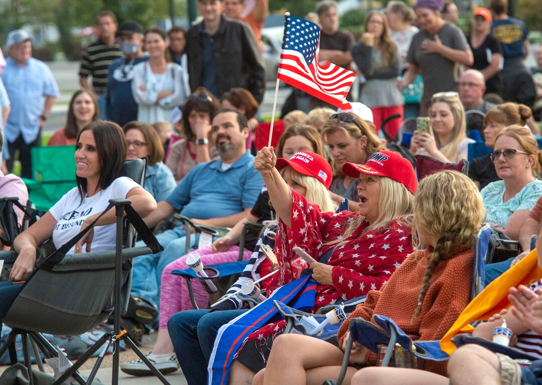 (Rick Egan  |  The Salt Lake Tribune)     Several people carried guns, but no one was wearing masks, as a couple of hundred people gather at the Provo Courthouse for the Utah County Freedom Rally on Friday, Oct. 2, 2020.
