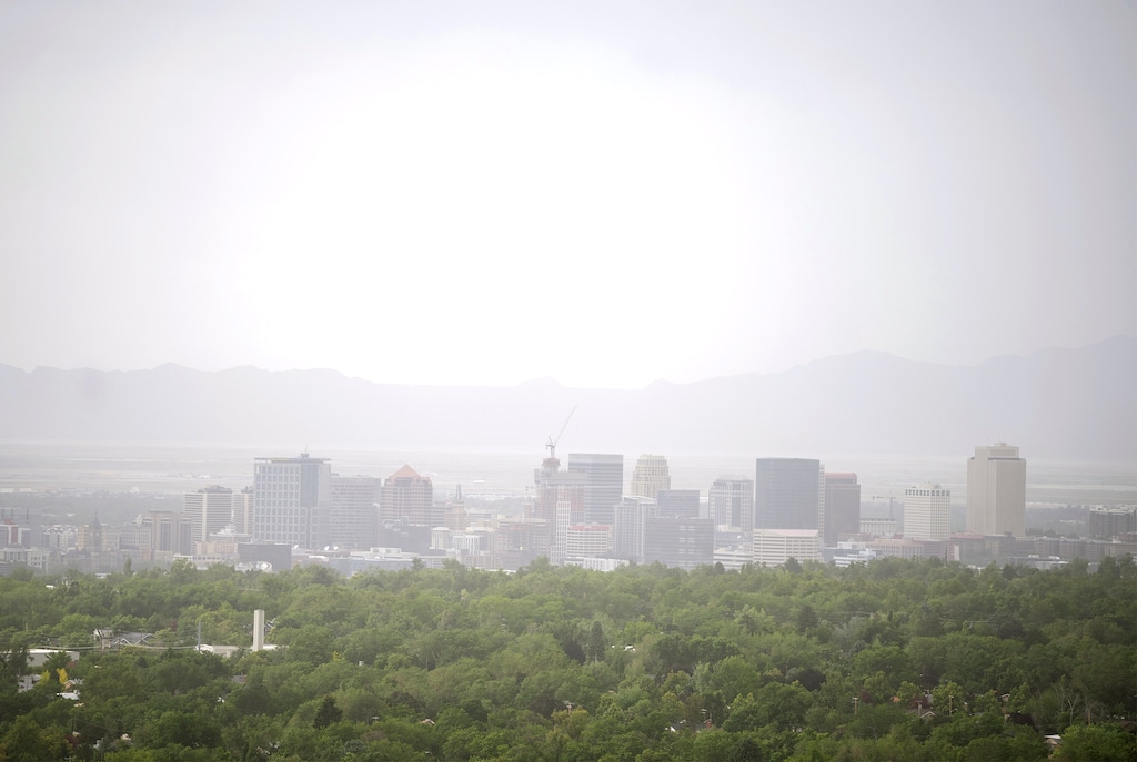 (Rick Egan | The Salt Lake Tribune)  Wind blows dust into the Salt Lake Valley on Monday, June 19, 2023.