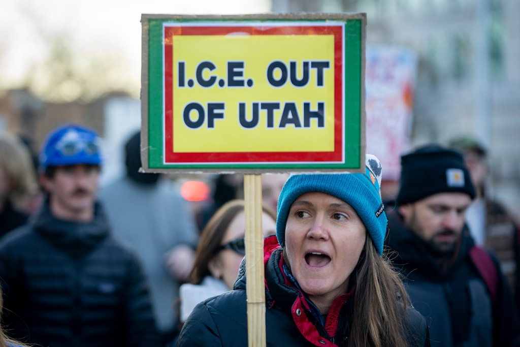 (Rick Egan | The Salt Lake Tribune) People march at a protest against federal immigration actions in Salt Lake City on Sunday, Jan 25, 2026.