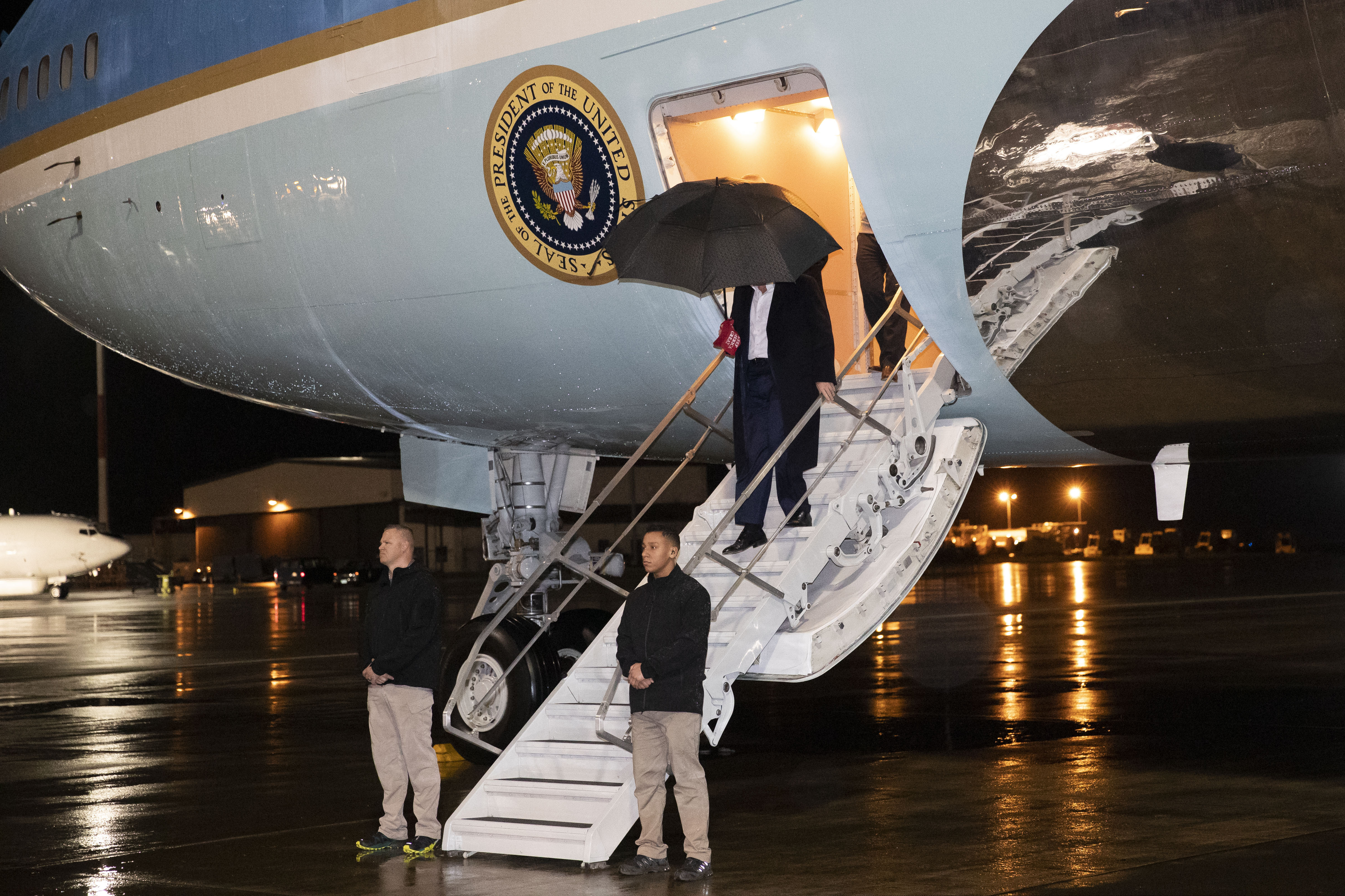 (Alex Brandon | AP) President Donald Trump steps off Air Force One, Friday, Nov. 29, 2019, at Ramstein Air Base, Germany. Trump is en route back to his Mar-a-Lago estate in Palm Beach, Fla., after a surprise visit to Afghanistan.