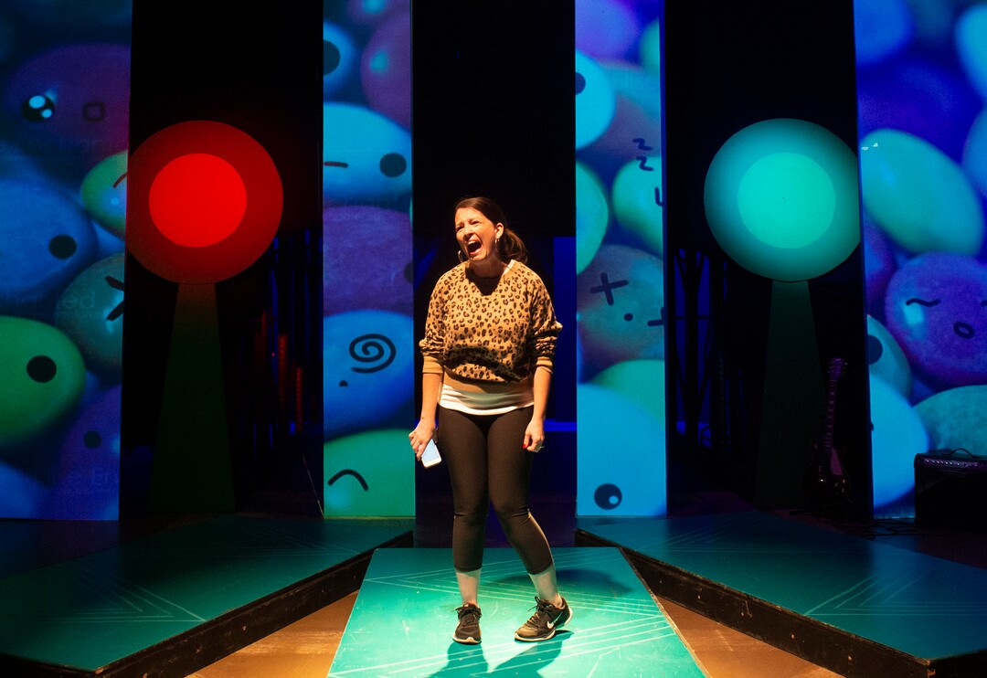 (Rick Egan  |  The Salt Lake Tribune)  Meighan Smith rehearses for the first Utah theater production since the COVID-19 lockdown, titled "The Corona Conundrum," at The Parker Theatre, Wednesday, May 13, 2020.