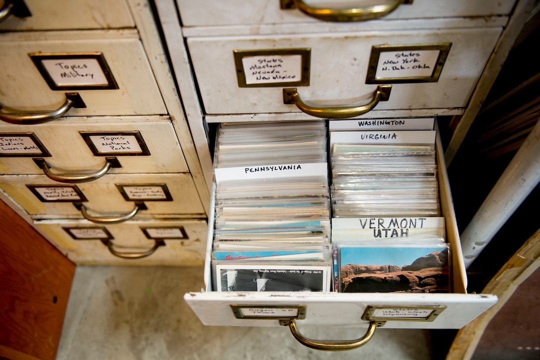 (Jeremy Harmon  |  The Salt Lake Tribune) Vintage postcards for sale at Ken Sanders Rare Books in Salt Lake City on January 16, 2020.