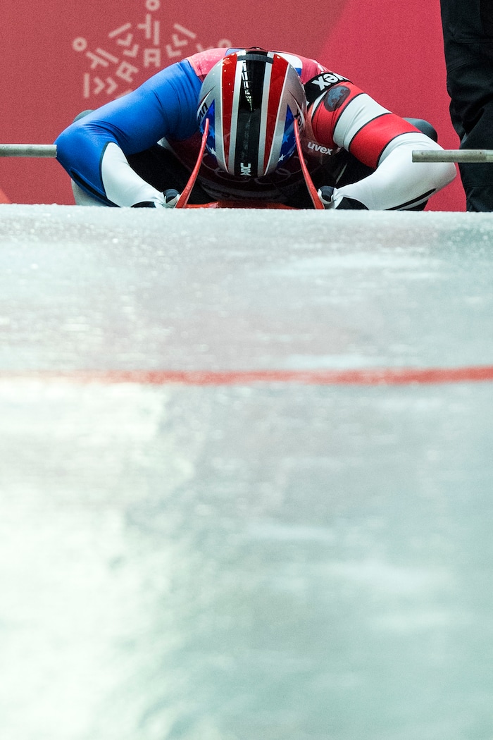 (Chris Detrick | The Salt Lake Tribune) South Jordan's Taylor Morris competes in the Men's Singles luge at the Olympic Sliding Centre during the Pyeongchang 2018 Winter Olympics Saturday, February 10, 2018. Morris finished this run in 15th place with a time of 48.072.