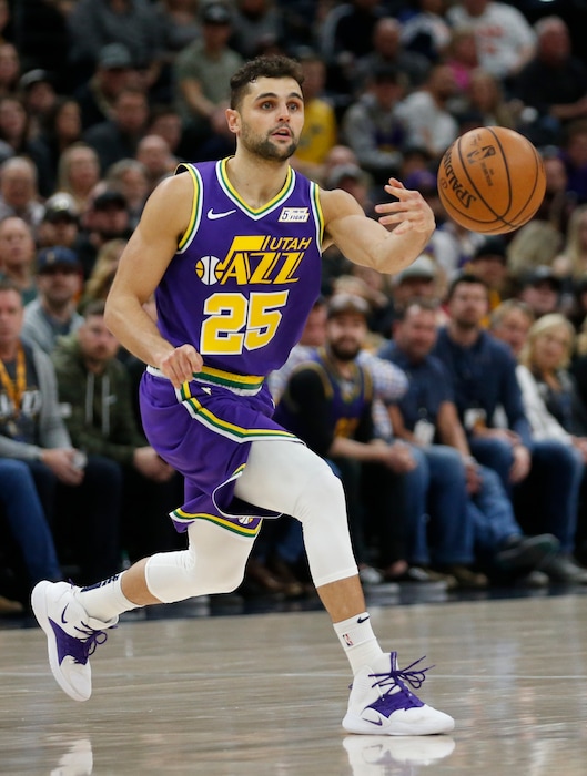 Utah Jazz guard Raul Neto (25) passes the ball against the Orlando Magic during the second half of an NBA basketball game Wednesday, Jan., 9, 2019, in Salt Lake City. (AP Photo/Rick Bowmer)