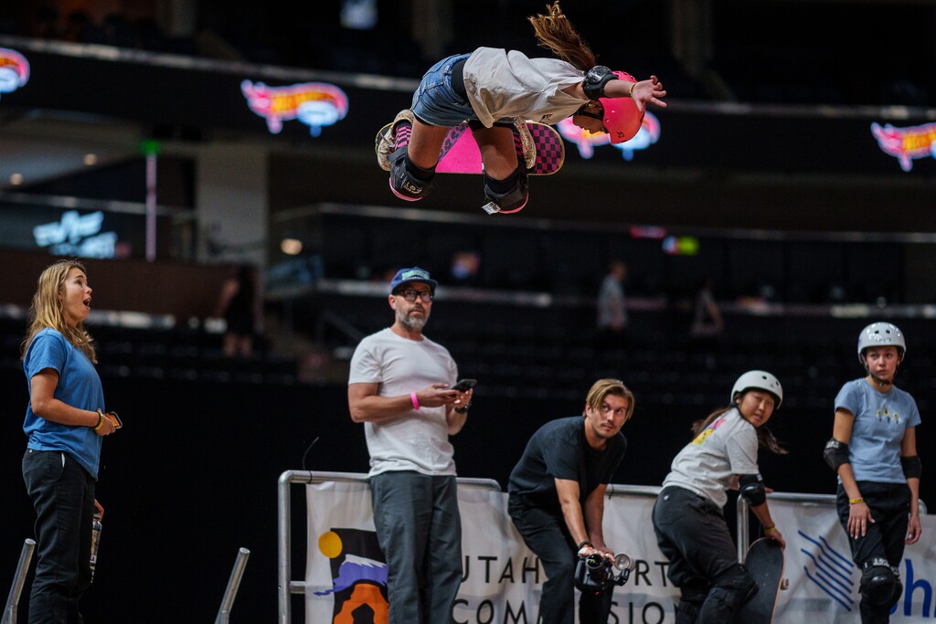 (Trent Nelson  |  The Salt Lake Tribune) Arisa Trew, 2nd in the women's semifinals, Tony Hawk's Vert Alert in Salt Lake City on Friday, June 23, 2023.