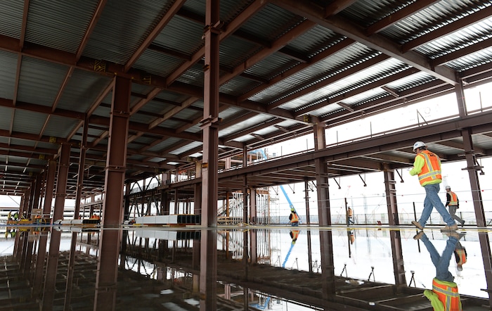 (Francisco Kjolseth  |  The Salt Lake Tribune)  The Salt Lake City Department of Airports gives a tour of the progress being made to replace the three aging terminals with a single central terminal building. Over time, the existing terminal, parking garage and concourses will be completely demolished and replaced with an estimated completion date of 2025.
