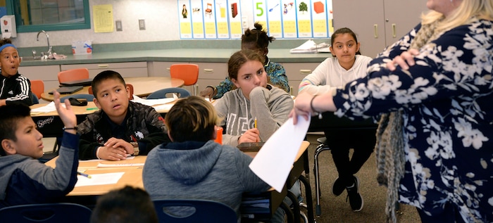 (Al Hartmann |  The Salt Lake Tribune) Fifth graders work on a reading assignment in Kathleen Wilson's language arts class at Riley Elementary School in Salt Lake City Tuesday April 10, 2018. Utah’s average scores on the Nation’s Report Card for 2017 have improved from two years ago, but state officials remain concerned that minority and low-income students in the state continue to lag behind their peers.