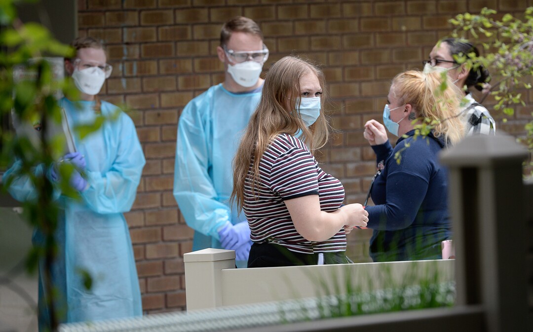 (Francisco Kjolseth  |  The Salt Lake Tribune) The Utah Department of Health readies staff of West Jordan Care Center for testing of the coronavirus on Thursday, May 21, 2020. The testing is part of a plan to test staff at all long-term care facilities, with centers for memory patients and the intellectually disabled receiving priority.