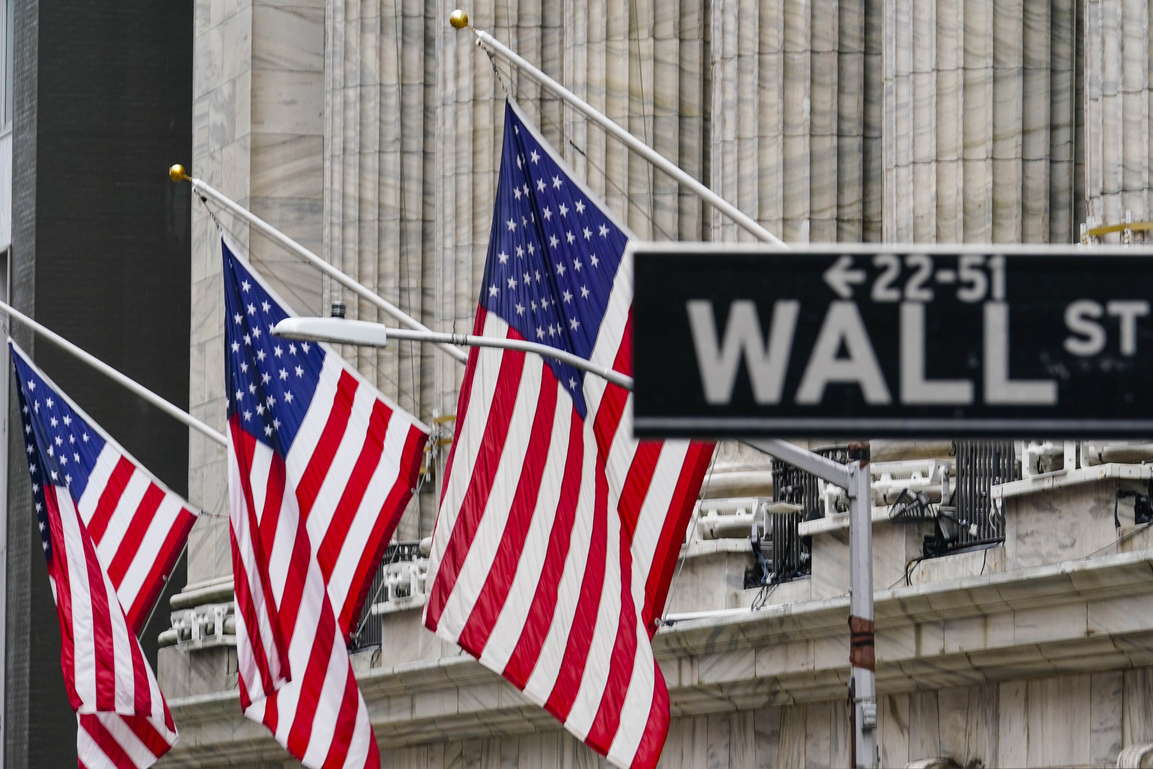 (Frank Franklin II | AP photo)

American flags hang outside of the New York Stock Exchange Tuesday, Feb. 16, 2021, in New York.