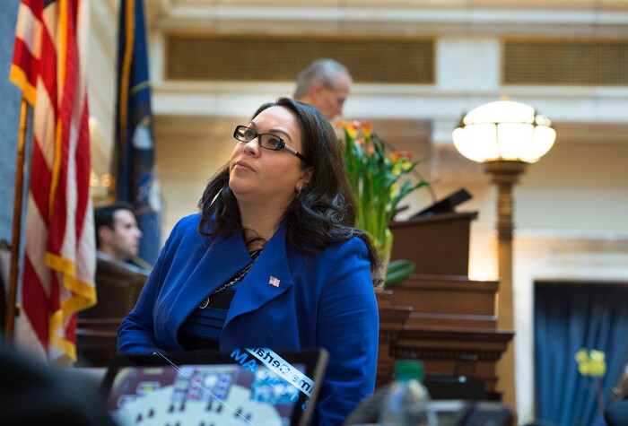 (Scott Sommerdorf   |  The Salt Lake Tribune)   
Senator Luz Escamilla, D-Salt Lake, watches the vote tally in the Utah Senate, Thursday, January 25, 2018.