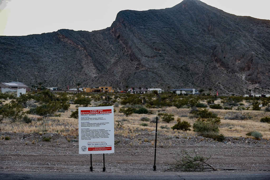 (Rachel Aston | Special to The Tribune) The proposed site of a Church of Jesus Christ of Latter-day Saints temple in northwest Las Vegas, Monday, May 6, 2024. From Cody, Wyo., to the outskirts of Dallas, communities are in uproar over proposed temples they say have no business being built in their small towns and neighborhoods.