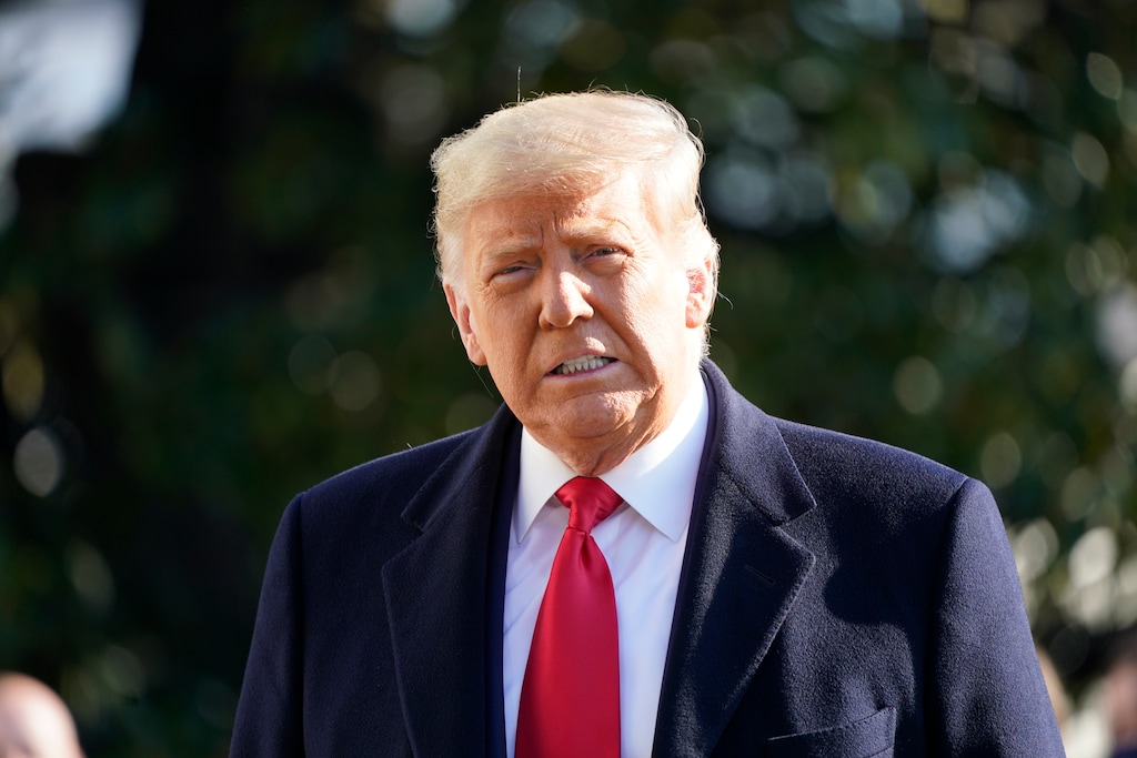 (Gerald Herbert | AP photo)

President Donald Trump speaks to the media before boarding Marine One on the South Lawn of the White House, Tuesday, Jan. 12, 2021 in Washington. The president is traveling to Texas.