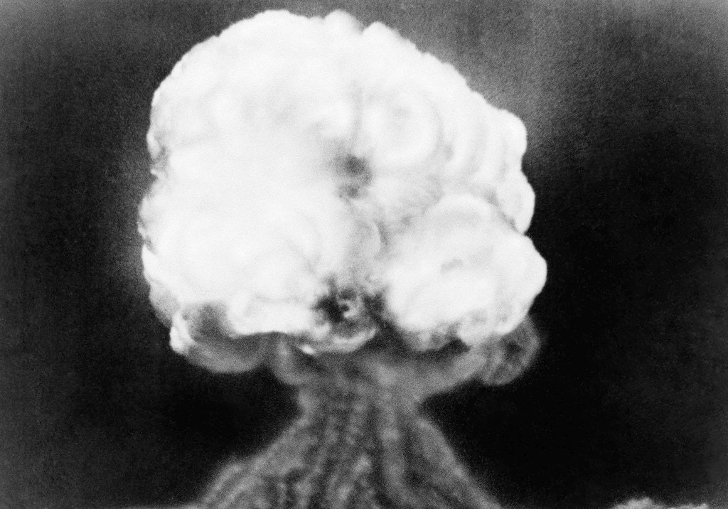 (AP) The mushroom cloud of the first atomic explosion at Trinity Test Site in New Mexico, July 16, 1945. Millions of Americans were exposed to radiation from government testing of nuclear bombs.