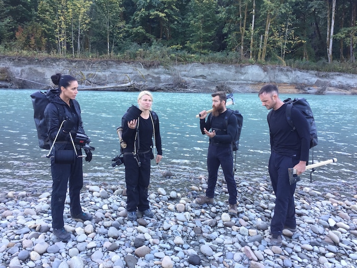 (Photo courtesy Discovery Channel) Danielle Martin, Justine Kish, Josh Tyler and JD Caputo stand at the edge of the water.
