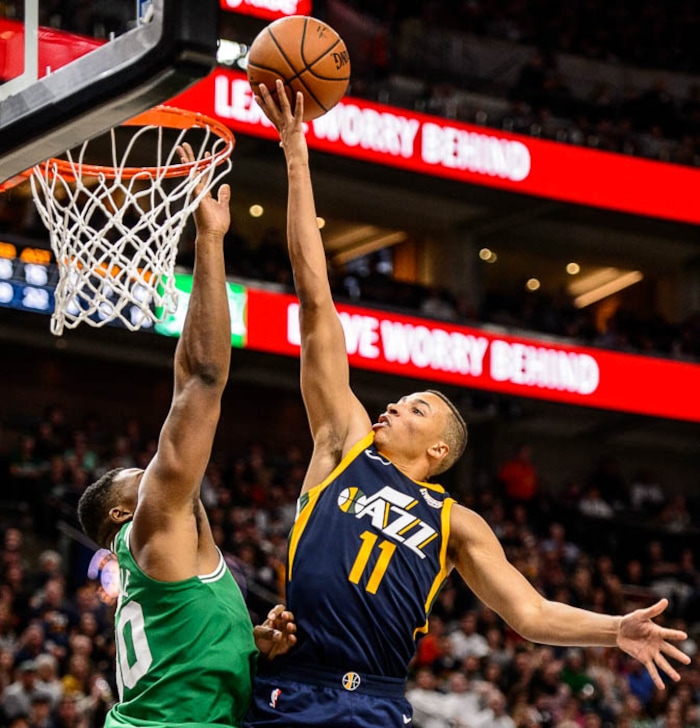 (Trent Nelson | The Salt Lake Tribune)  
Utah Jazz vs. Boston Celtics, NBA basketball in Salt Lake City, Wednesday March 28, 2018. Utah Jazz guard Dante Exum (11).