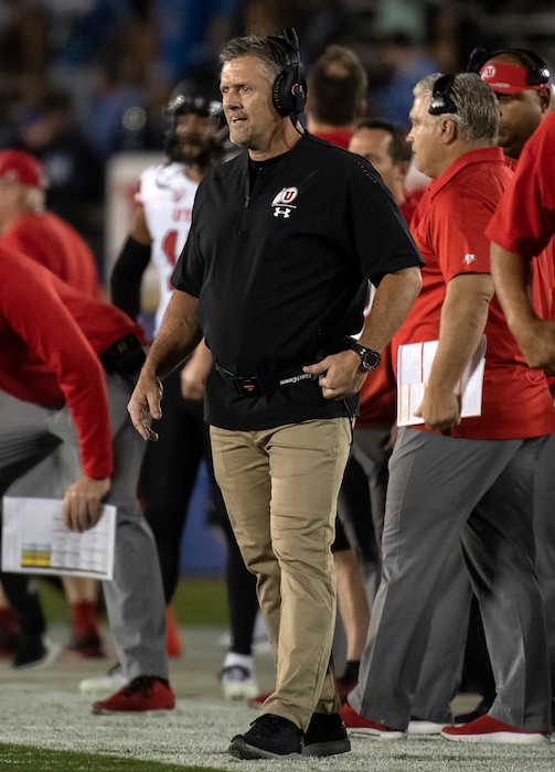 (AP Photo/Kyusung Gong) Utah coach Kyle Whittingham watches his players during the first half of an NCAA college football game against UCLA on Friday in Pasadena, Calif.