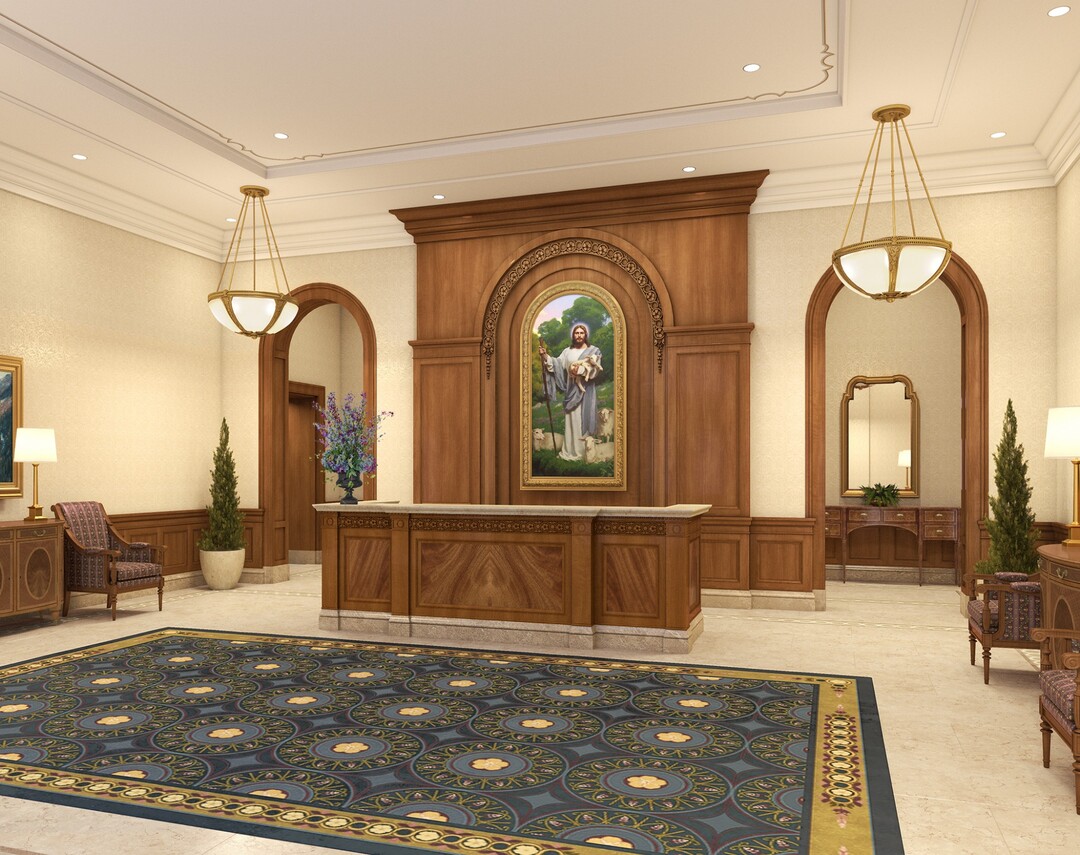 (Image courtesy of The Church of Jesus Christ of Latter-day Saints) An artist's rendering of the lobby of The Church of Jesus Christ of Latter-day Saints' to-be-constructed Tooele Valley Utah Temple.