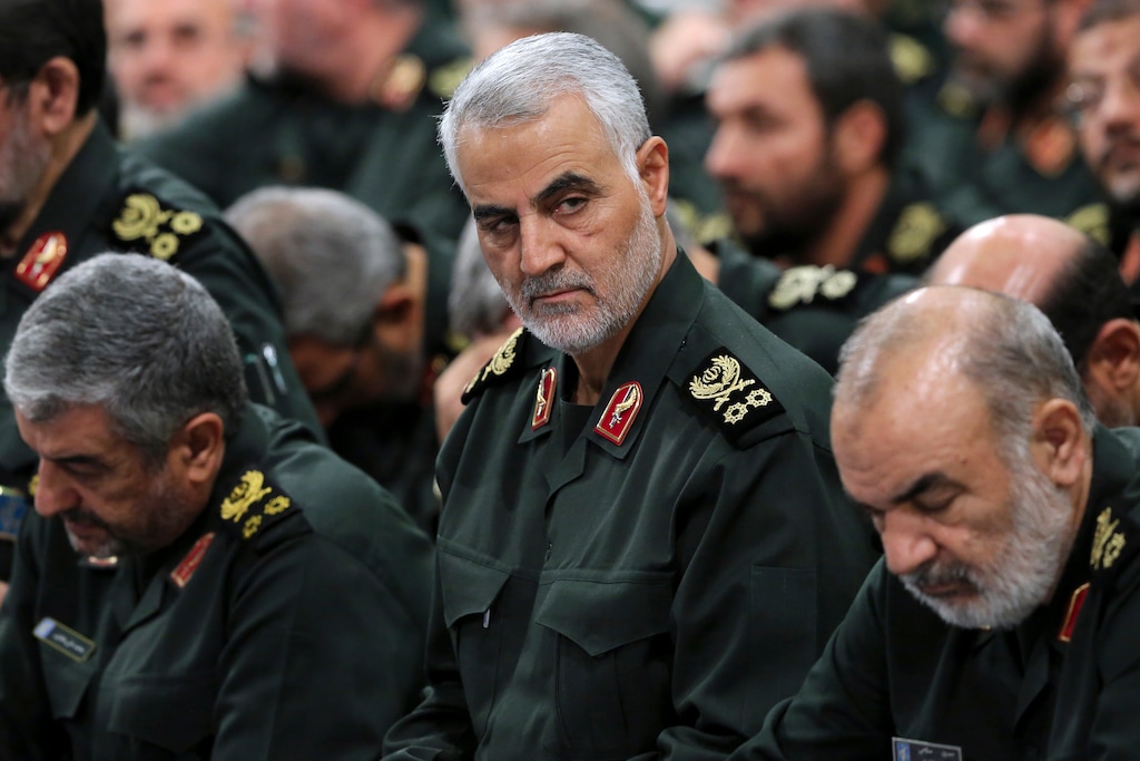 (Office of the Iranian Supreme Leader via AP, File)
Revolutionary Guard Gen. Qassem Soleimani, center, attends a meeting in Tehran, Iran, in 2016. Iraqi TV and three Iraqi officials said Friday, Jan. 3, 2020, that Soleimani, the head of Iran’s elite Quds Force, has been killed in an airstrike at Baghdad’s international airport.