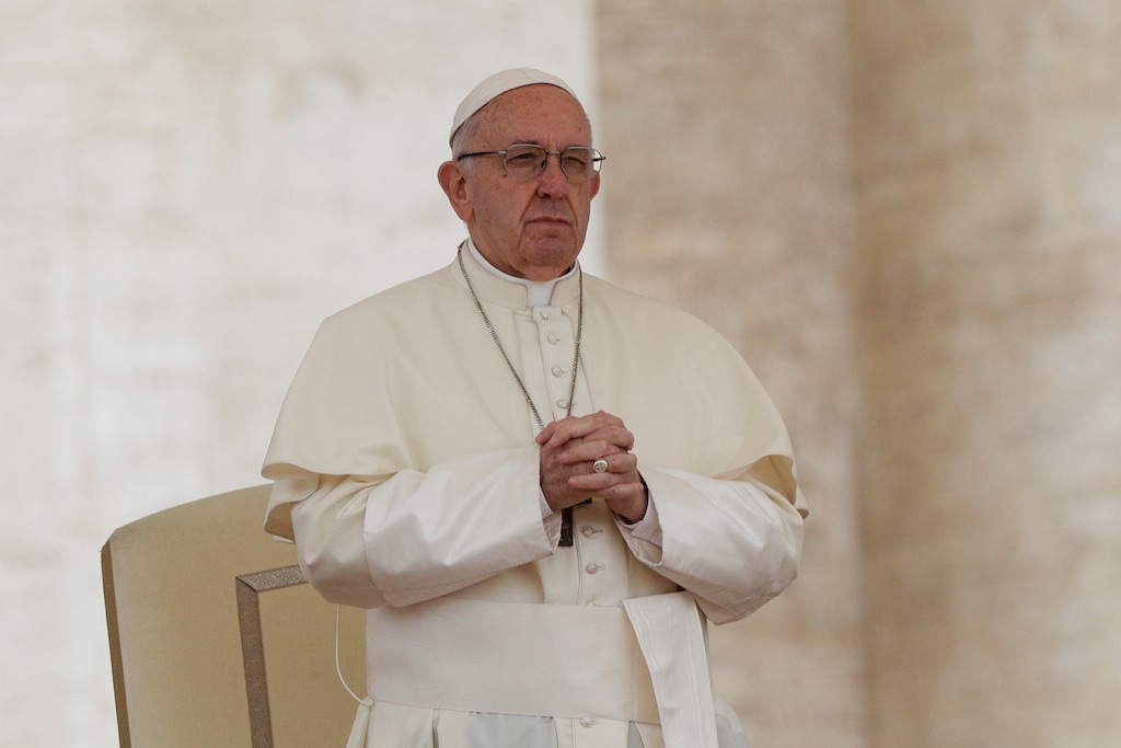 (AP Photo/Andrew Medichini) Pope Francis attends his weekly general audience, in St. Peter's Square, at the Vatican on Wednesday, May 2, 2018.